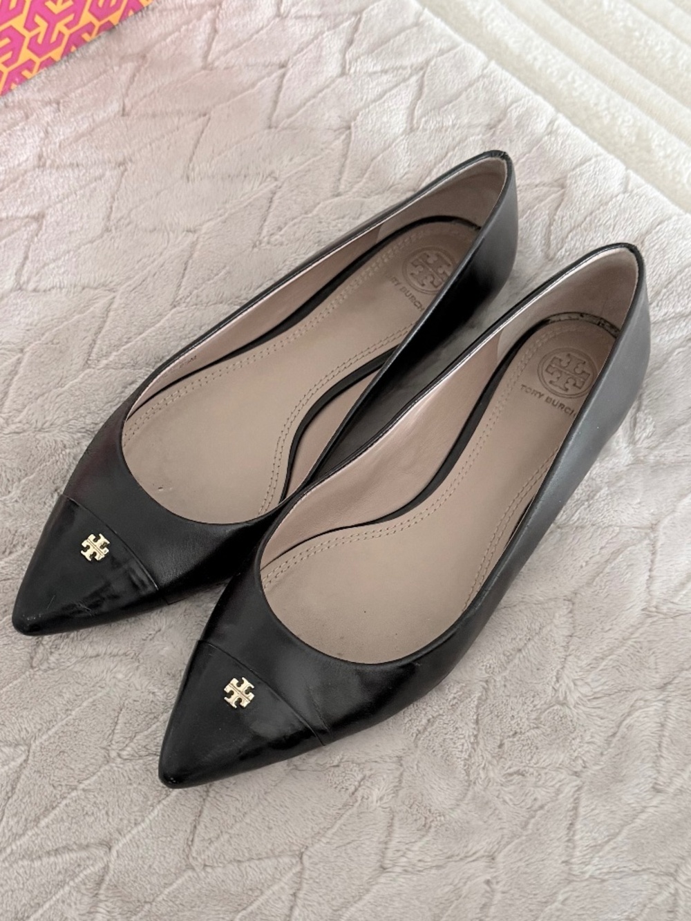 Tory Burch Black Glossy Leather Fairford Flats - Size 9.5 W/ Box